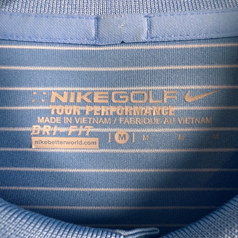 Nike Golf Tour Performance Blue White Stripe Short Sleeve Tarhill Polo Men’s Med - Picture 2 of 8